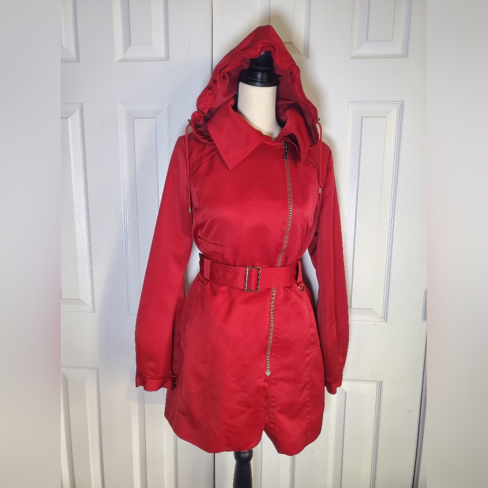 Cole Haan Womens Belted Hooded Trench Coat Removable Lining